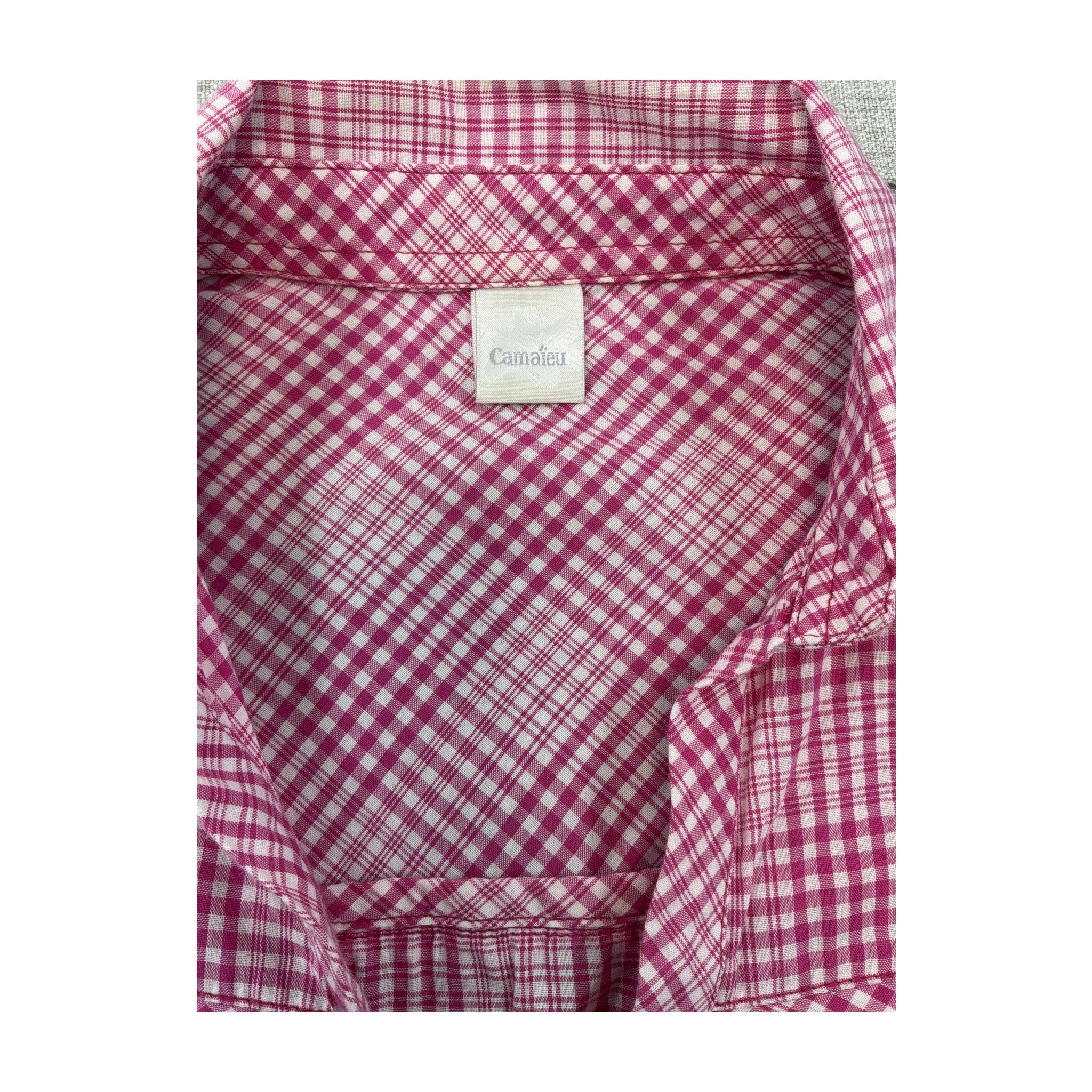 Women’s Pink Gingham Cotton Short-Sleeve Button-Up Shirt with Tie Front