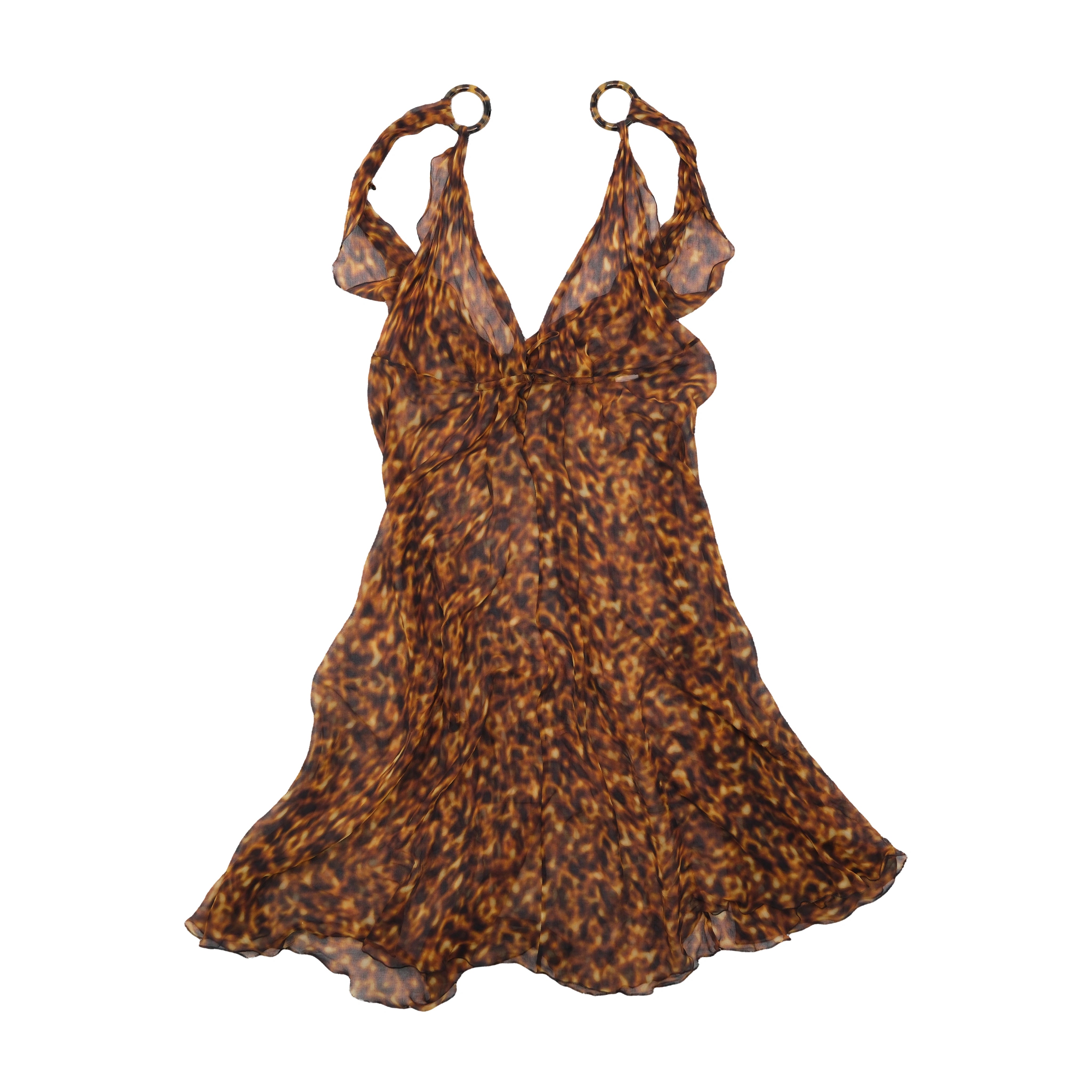 Alberta Ferretti Tortoiseshell Print Ring Strap Silk Chiffon Dress