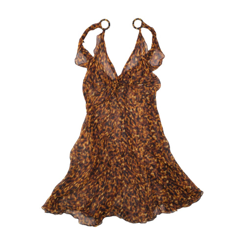 Alberta Ferretti Tortoiseshell Print Ring Strap Silk Chiffon Dress
