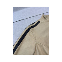 Vintage Beige Leather Moto Jacket with Black Racing Stripes