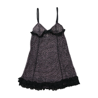 OshO Leopard Print Sheer Mesh Babydoll Slip Dress