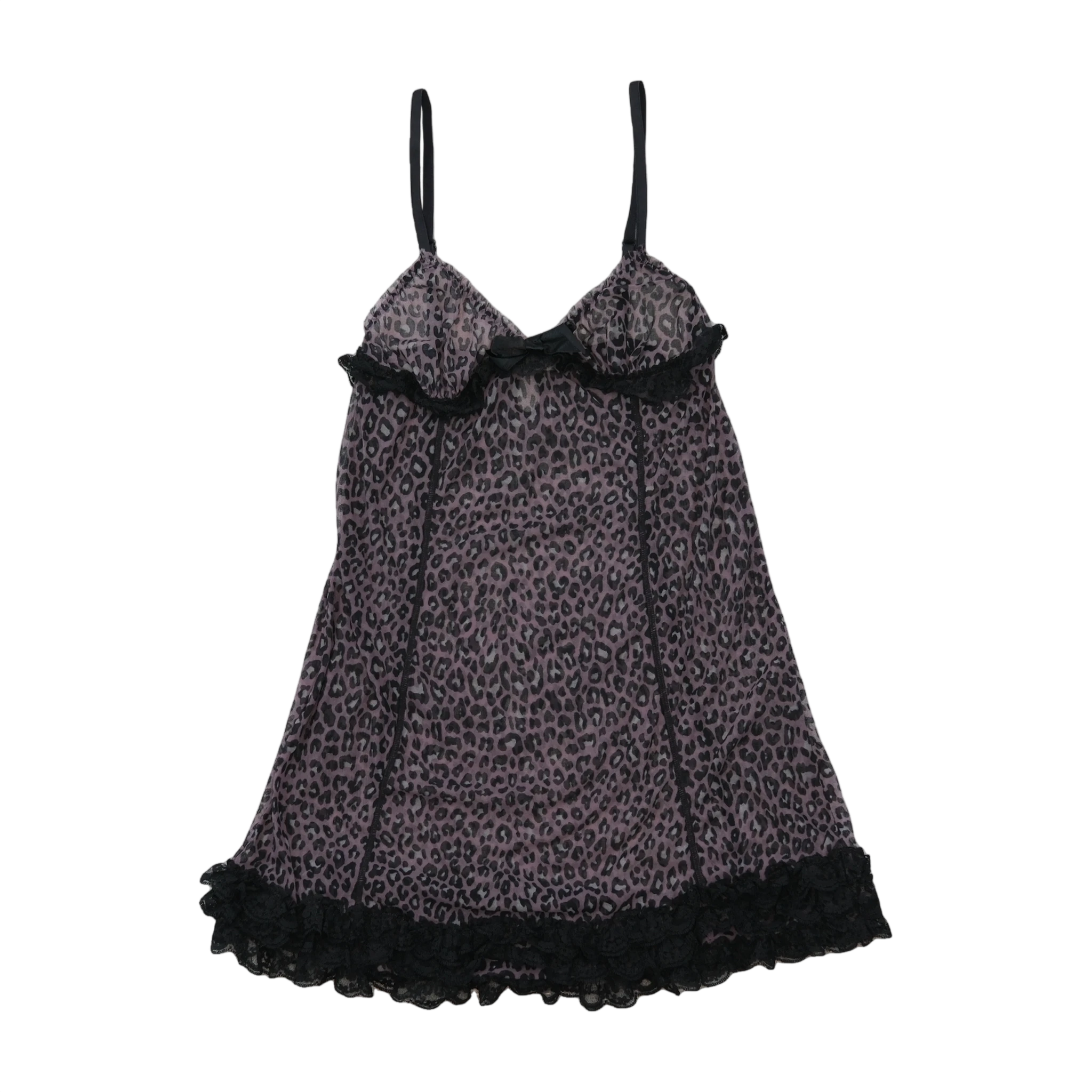 OshO Leopard Print Sheer Mesh Babydoll Slip Dress