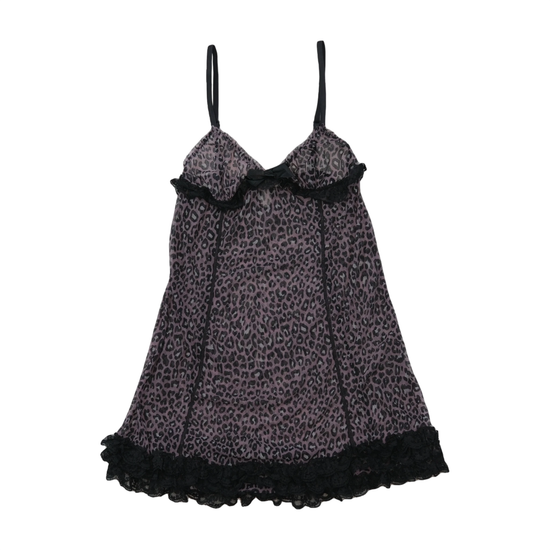 Oysho Leopard Print Sheer Mesh Babydoll Slip Dress