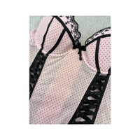 Vintage Pink Polka Dot Lace Trim Ribbon Lace-Up Bustier Tank Top