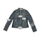 EDERA Jeans Dark Wash Zip-Up Denim Jacket with Gold Embroidery