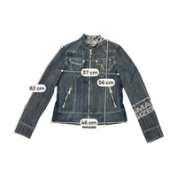 EDERA Jeans Dark Wash Zip-Up Denim Jacket with Gold Embroidery