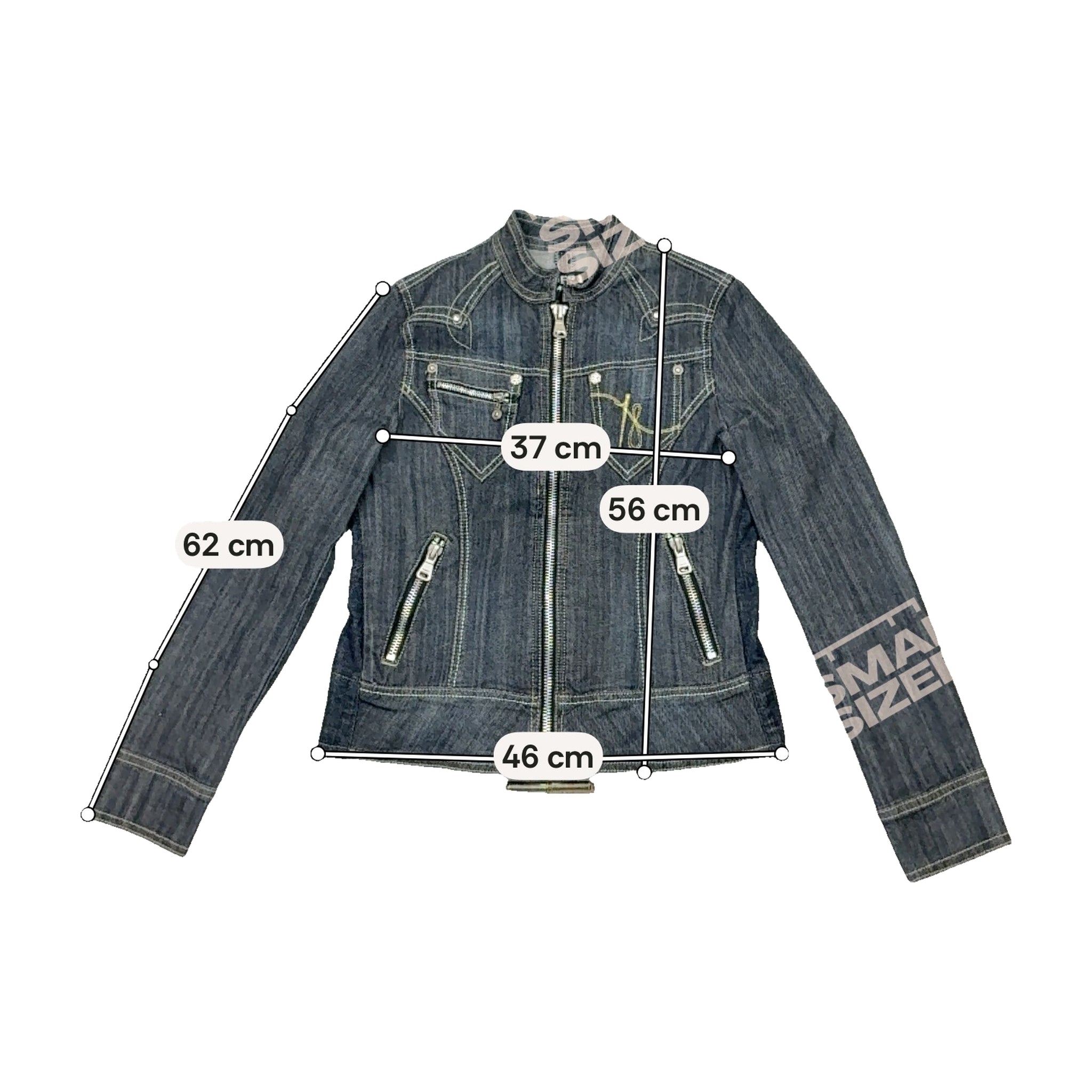 EDERA Jeans Dark Wash Zip-Up Denim Jacket with Gold Embroidery