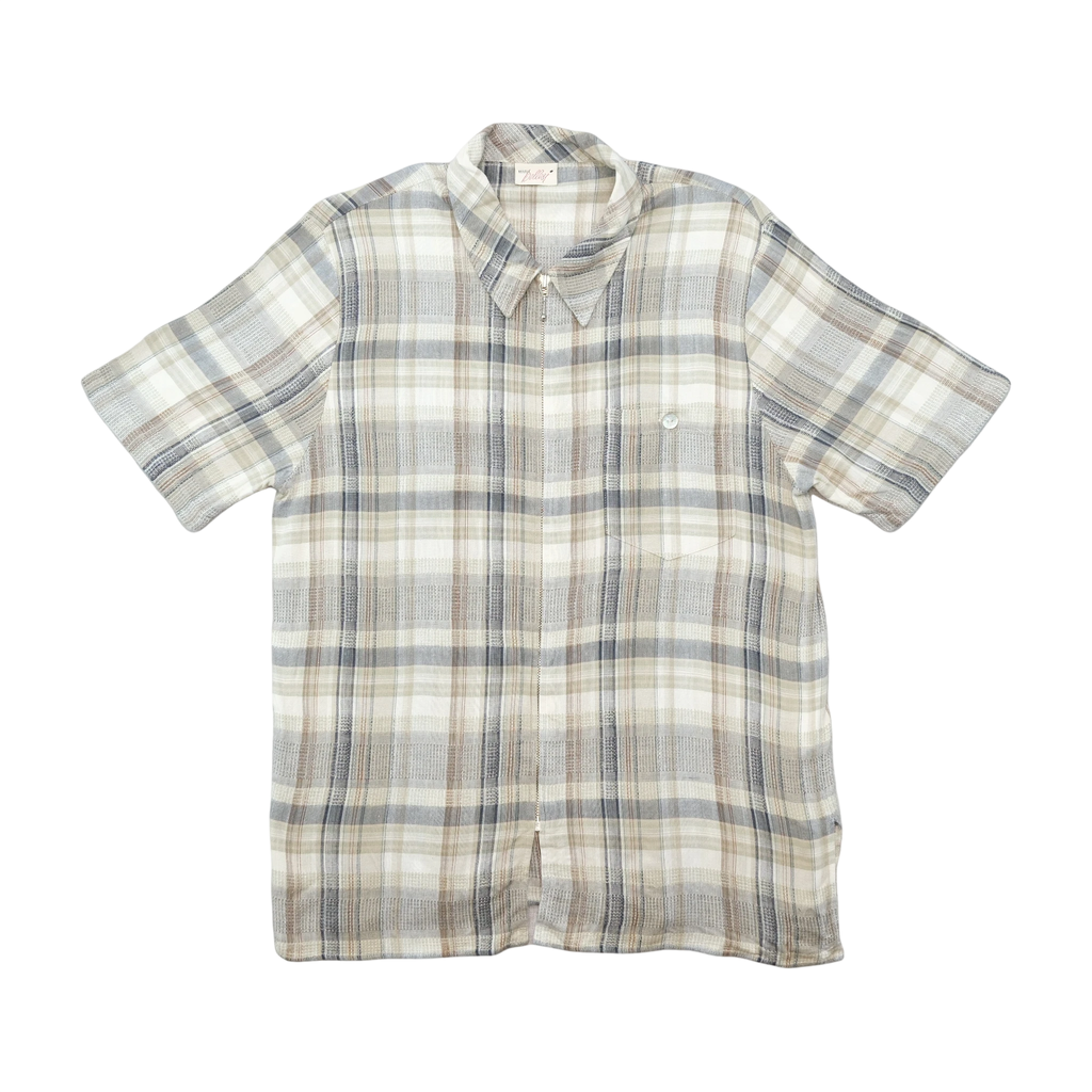 Maria Bellesi Plaid Linen Blend Zip Front Shirt
