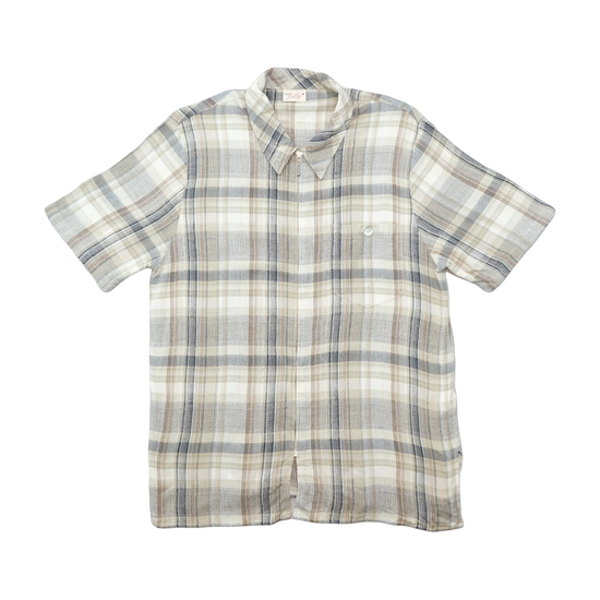 Camisa Maria Bellesi em Mistura de Linho em xadrez com Fecho à Frente