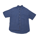 Camisa de Estilo Clássico Italiano azul em xadrez de Manga curta com Botões
