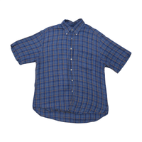 Camisa de Estilo Clássico Italiano azul em xadrez de Manga curta com Botões