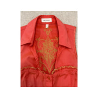 ANA SOUSA Embroidered Metallic Appliqué Sleeveless Button-Up Blouse