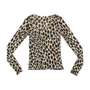 Leopard Print Sheer Mesh Long Sleeve Blouse