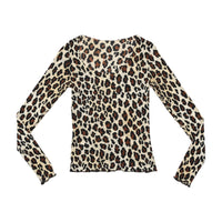Leopard Print Sheer Mesh Long Sleeve Blouse