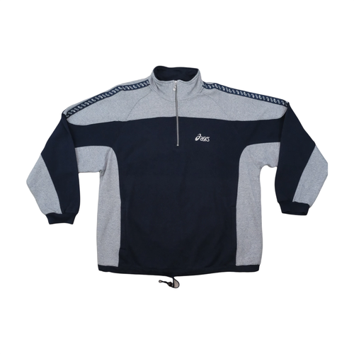 Asics Vintage Cotton Blend Colorblock Quarter Zip Sweater