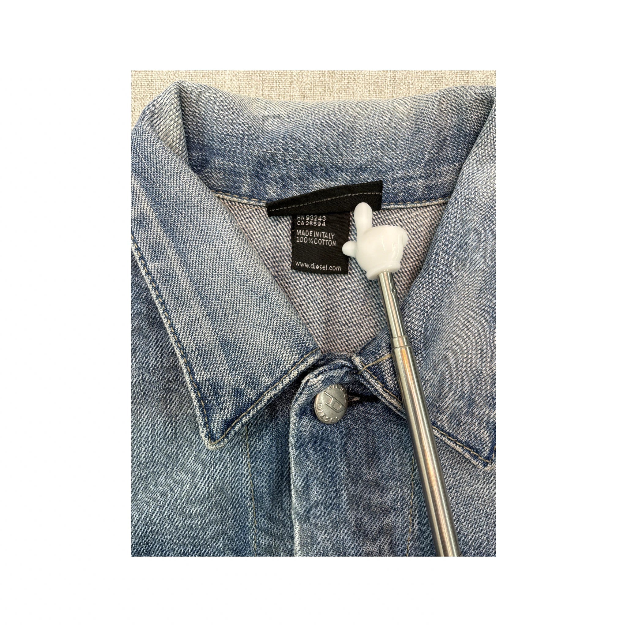 Diesel Distressed Light Wash Button-Up Denim Jacket