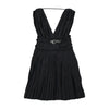 Miss Sixty Pinstripe Pleated Sleeveless Belted V-Neck Dress