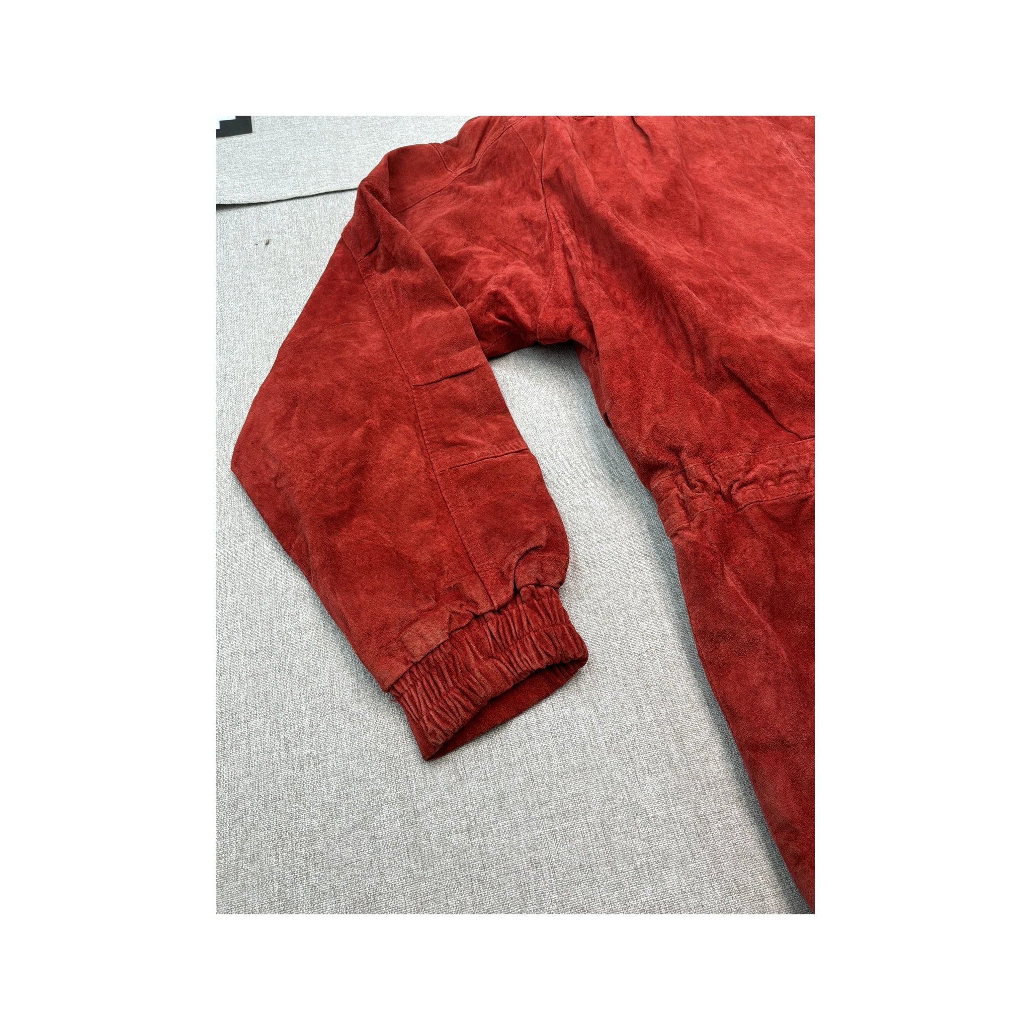 Red Suede Utility Jacket with Paisley Lining