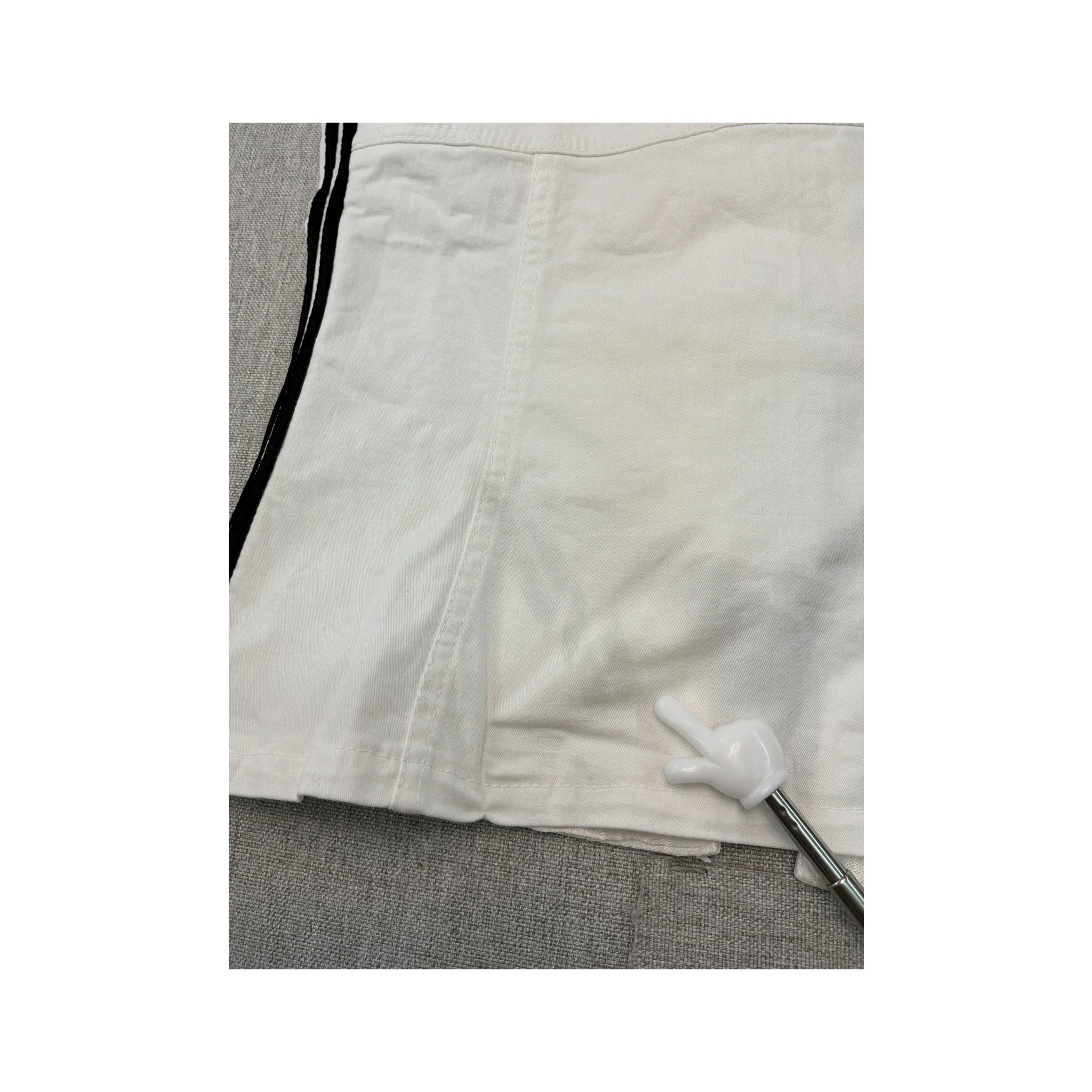 White Corset Top with Black Striped Trim and Lace-Up Detail