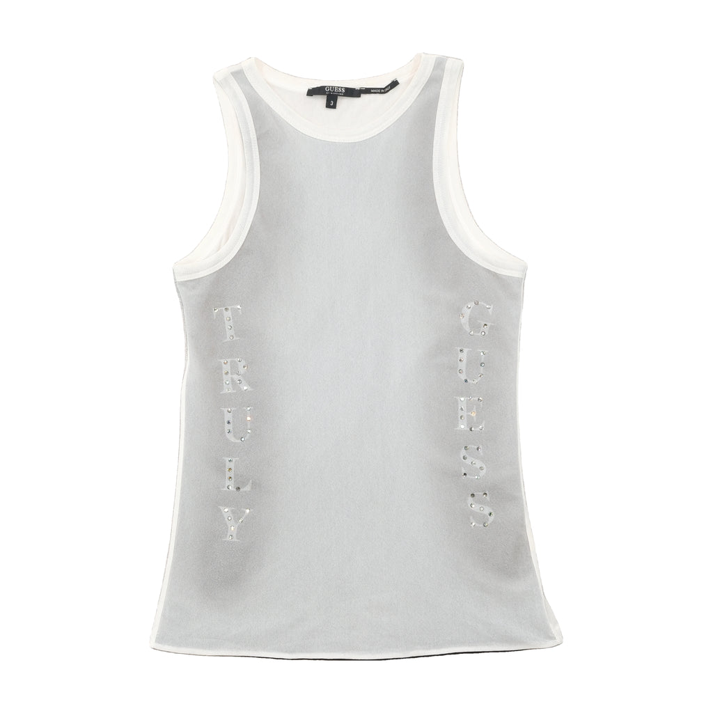Guess by Marciano Rhinestone Logo Mesh Tank Top