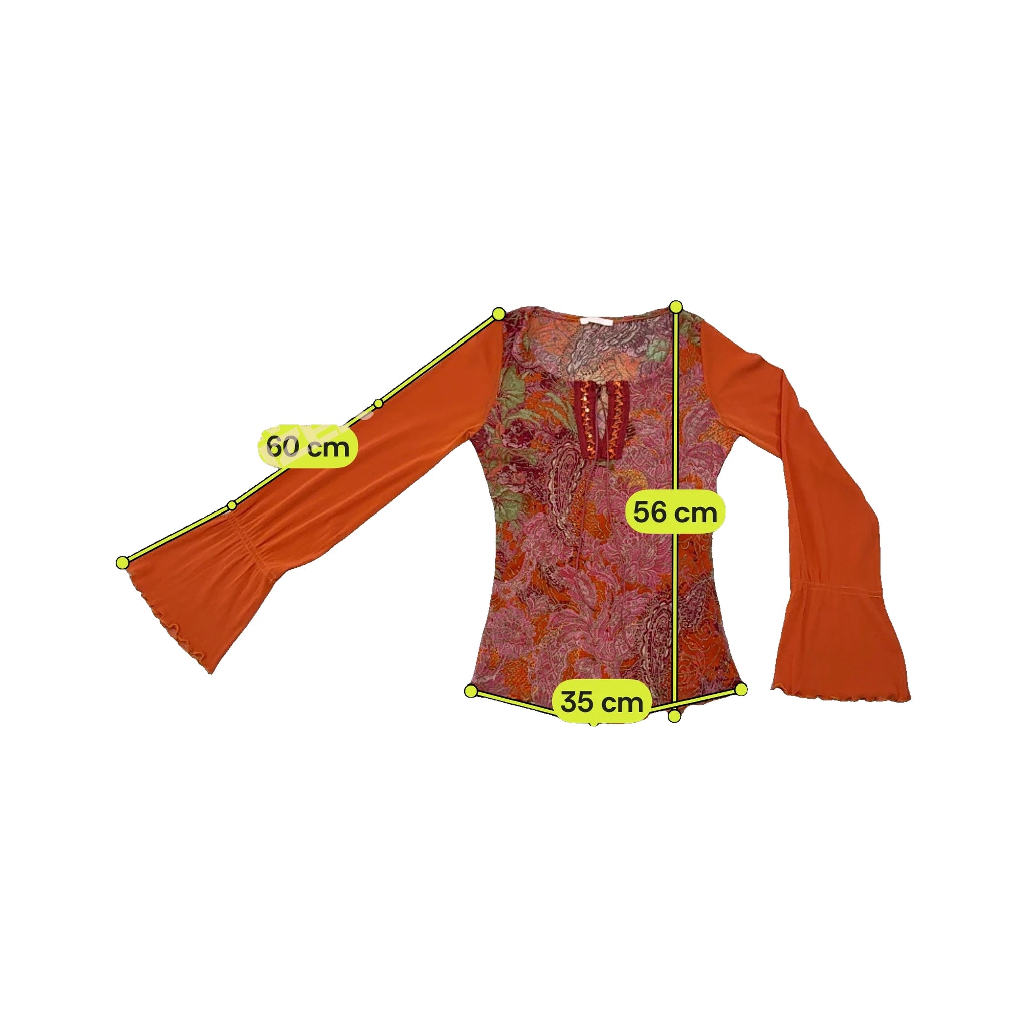 Blusa Y2K em Rede de Manga de Sino com estampado Paisley