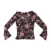 Vintage Sheer Floral Ruffle Tie Front Blouse