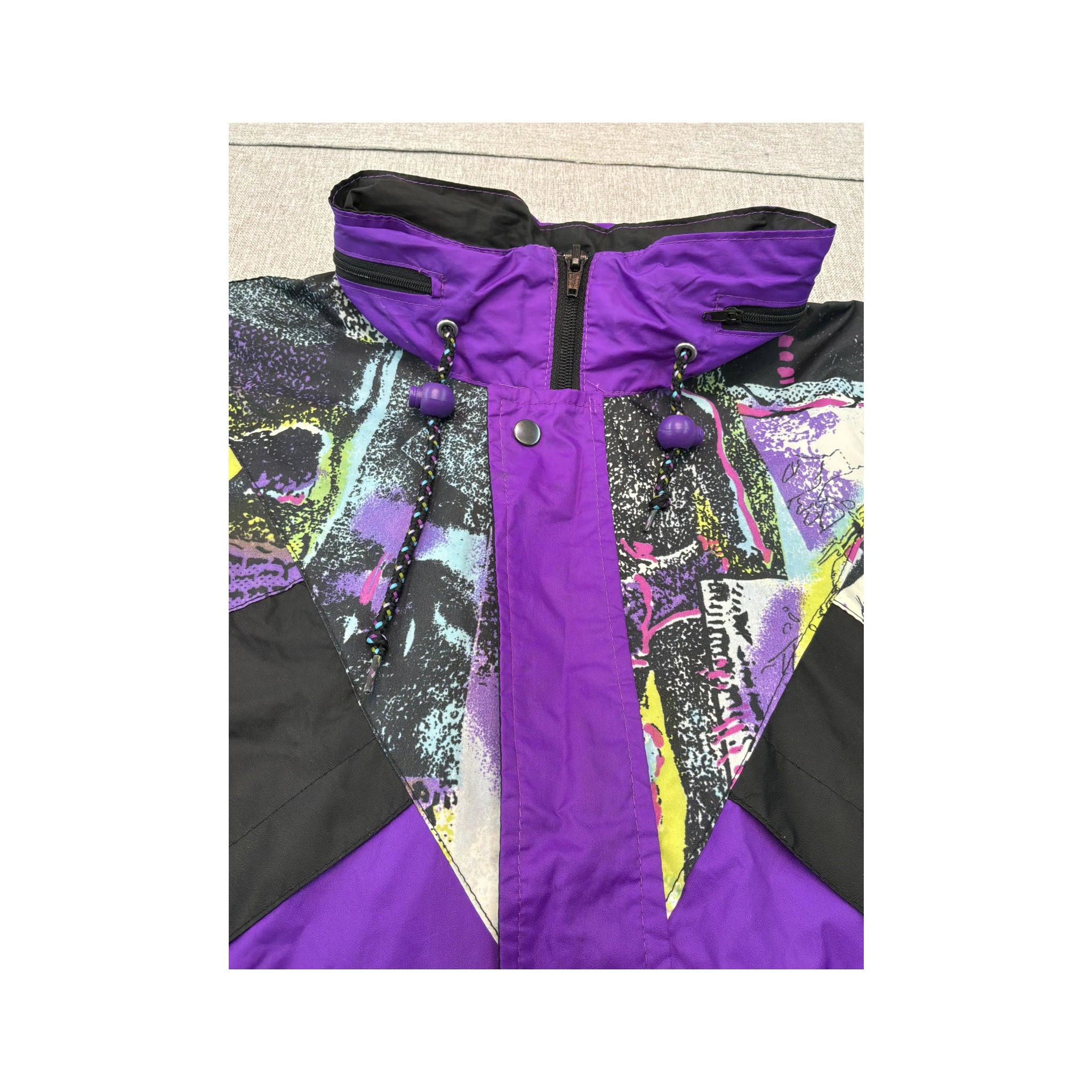 Vintage Abstract Print Purple Pullover Ski Jacket