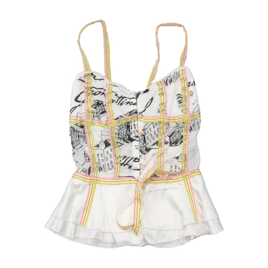 Vintage White Satin Corset Style Ruffle Hem Tank Top