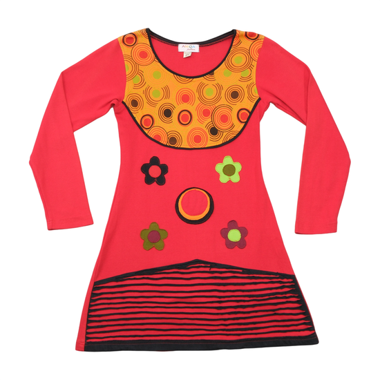Vestido ANQA Fashion vintage vermelho de Manga Comprida com Aplicações Retro