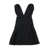Miss Sixty Pinstripe Pleated Sleeveless Belted V-Neck Dress