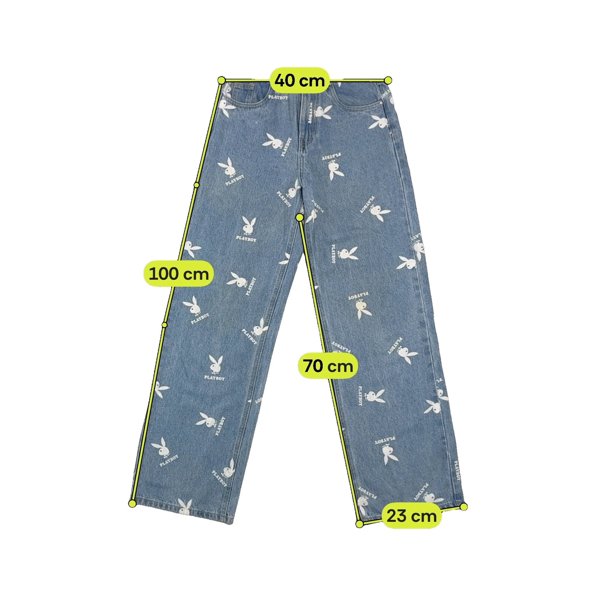 Playboy Allover Bunny Logo Print Wide Leg Denim Jeans