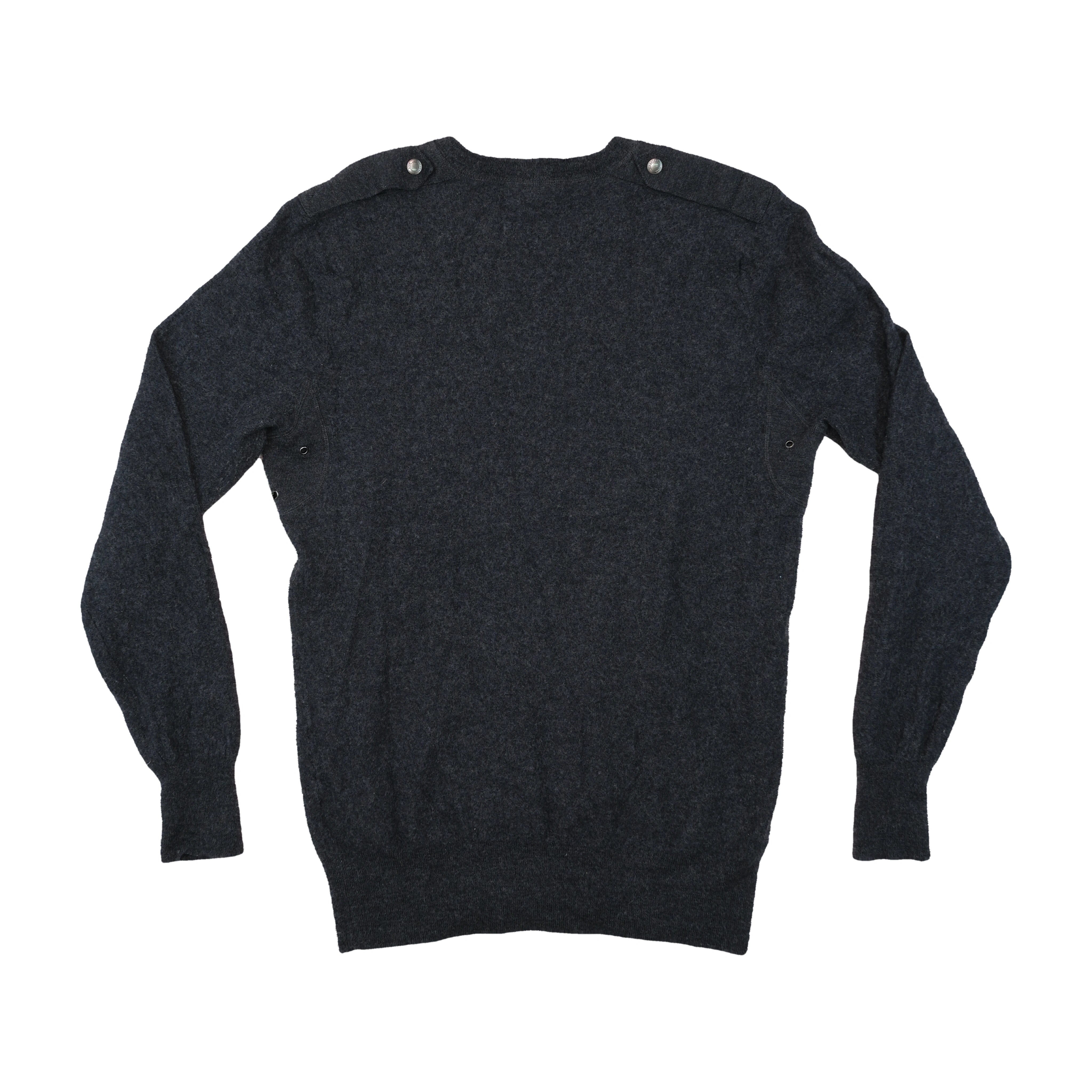 Burberry Wool V-Neck Sweater with Check Elbow Patches