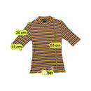 Monki Rainbow Striped Ribbed Cotton Mock Neck T-Shirt
