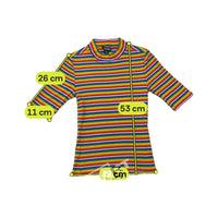 Monki Rainbow Striped Ribbed Cotton Mock Neck T-Shirt
