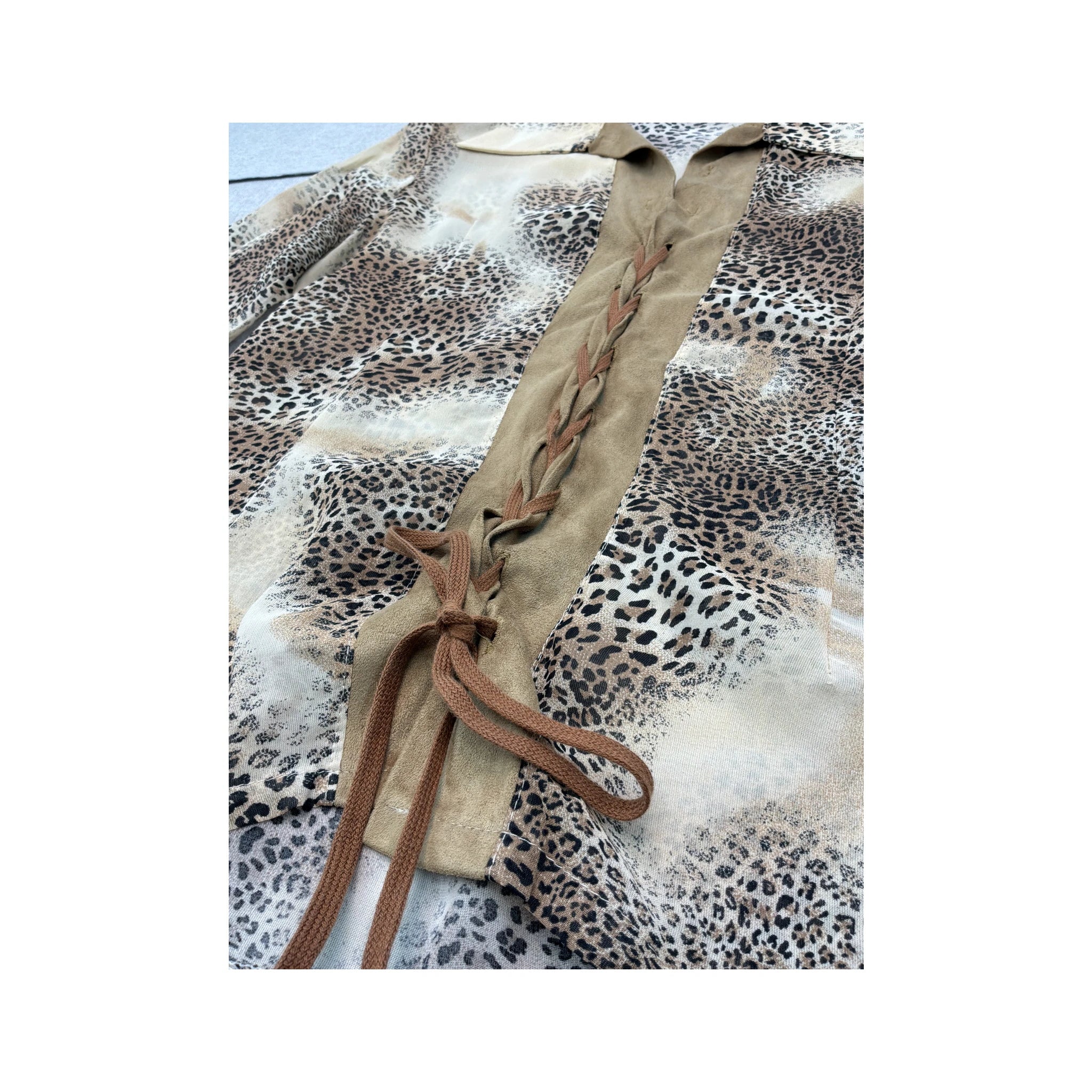OMAI Leopard Print Lace Up Blouse