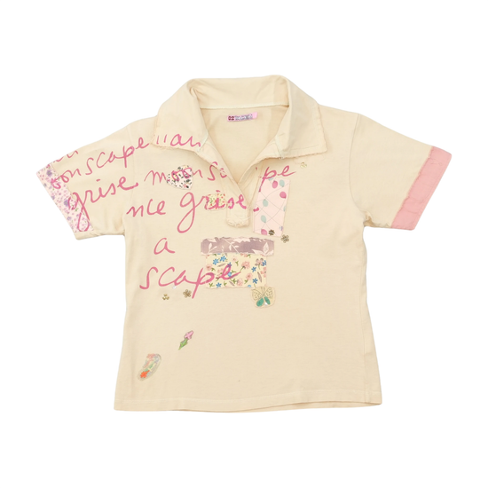 Whimsical Patchwork Script Graphic Polo Shirt