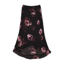 Pink Rose Floral Sheer Overlay Midi Skirt