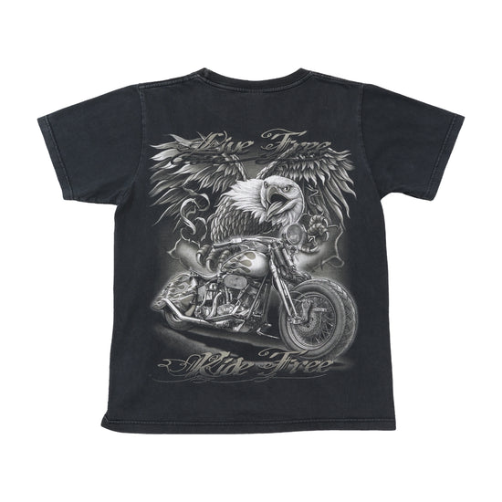 T-shirt Rock Chang Forever Quality de Algodão com Gráfico de Águia e Motorcycle