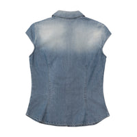 Dake Faded Denim Zip-Up Cap Sleeve Shirt