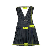 Miss Sixty Pinstripe Pleated Sleeveless Belted V-Neck Dress