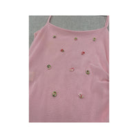 Top de alças Transparente rosa em Rede com Bordado floral