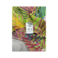 Vintage Abstract Neon Print Tie Neck Blouse