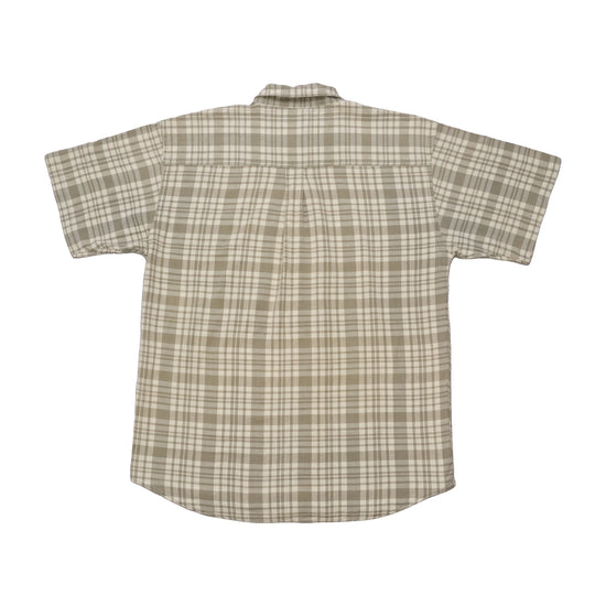Damage Beige Plaid Short Sleeve Button-Up Shirt