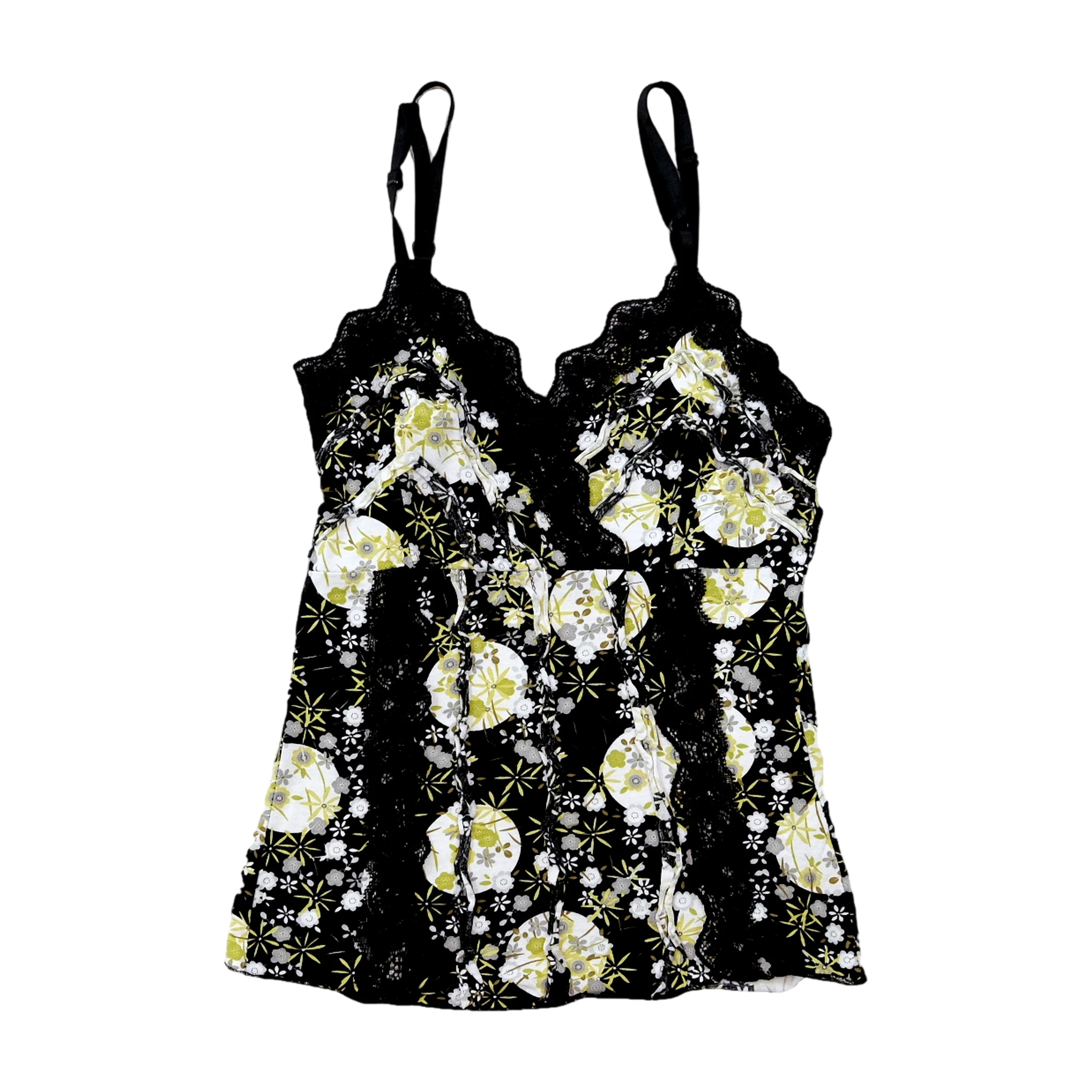 Black Floral Lace-Trim Camisole Top (Size L)
