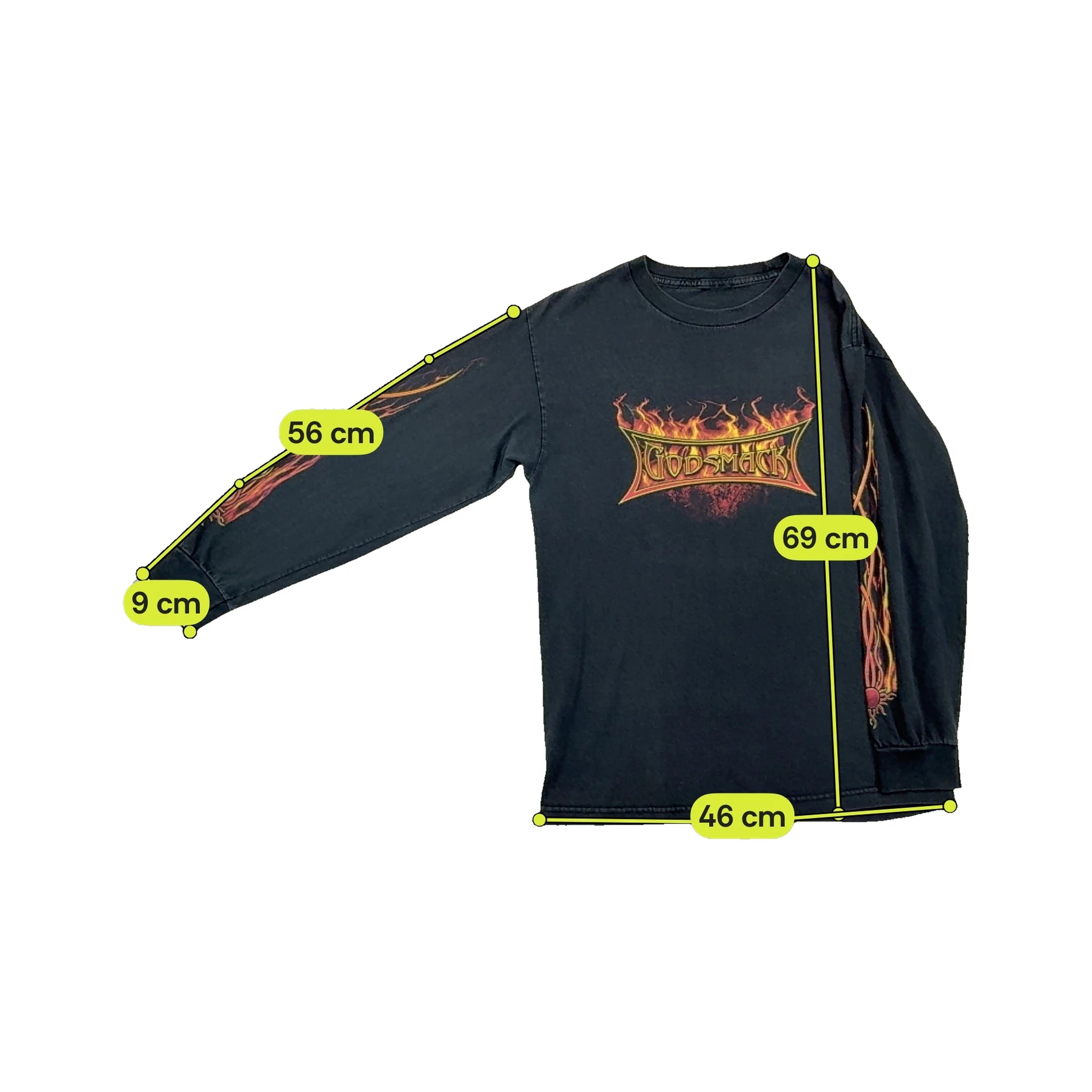T-shirt de Banda Godsmack de Manga Comprida com Chamas na Manga