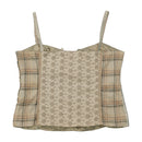 Top de alças Bandolera Bordado com Patchwork em xadrez