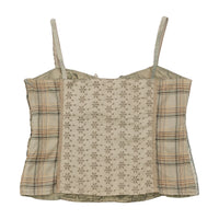 Top de alças Bandolera Bordado com Patchwork em xadrez