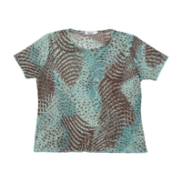 Damart Turquoise Abstract Animal-Print Mesh Short-Sleeve Top