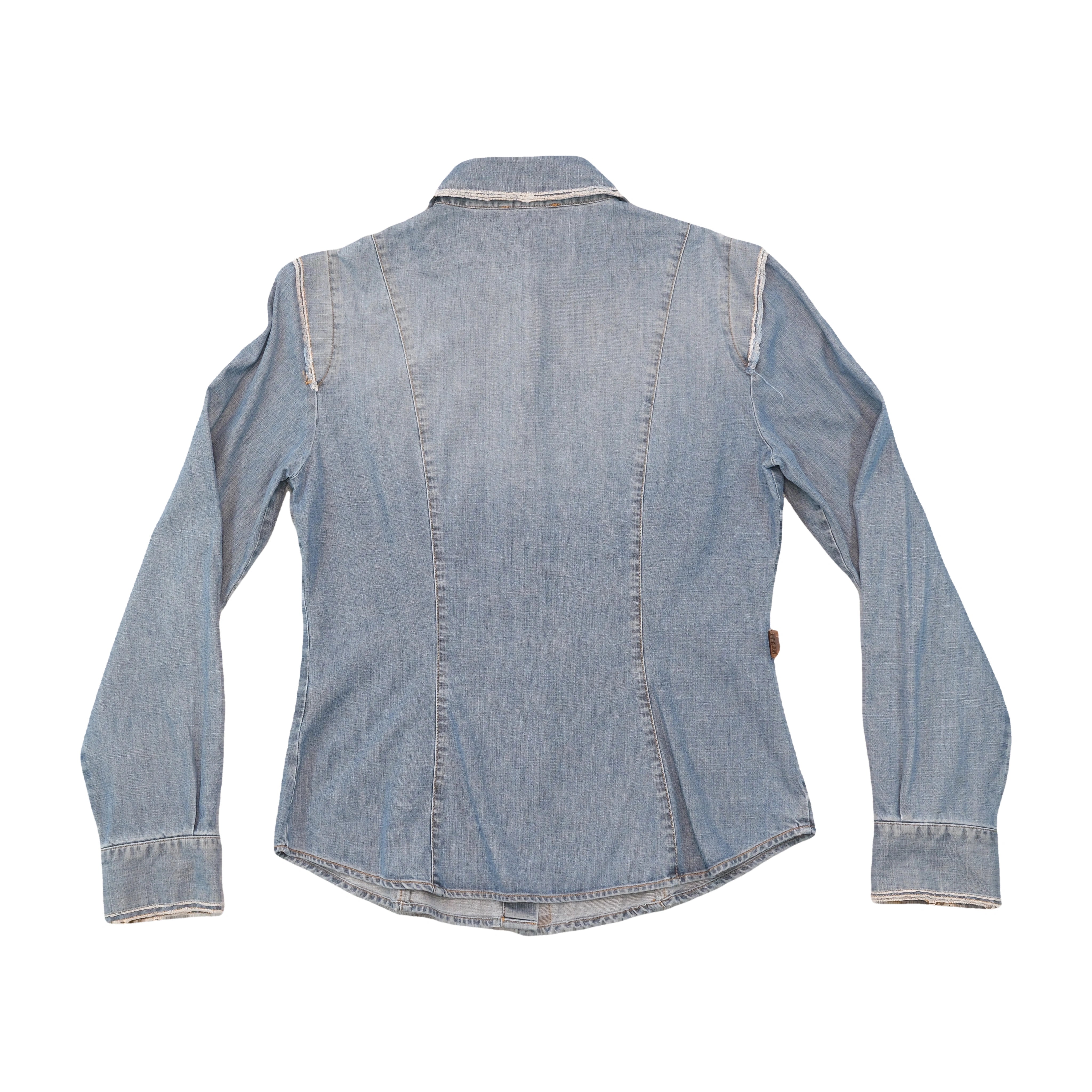 Moschino Jeans Frayed Trim Denim Button Up Shirt