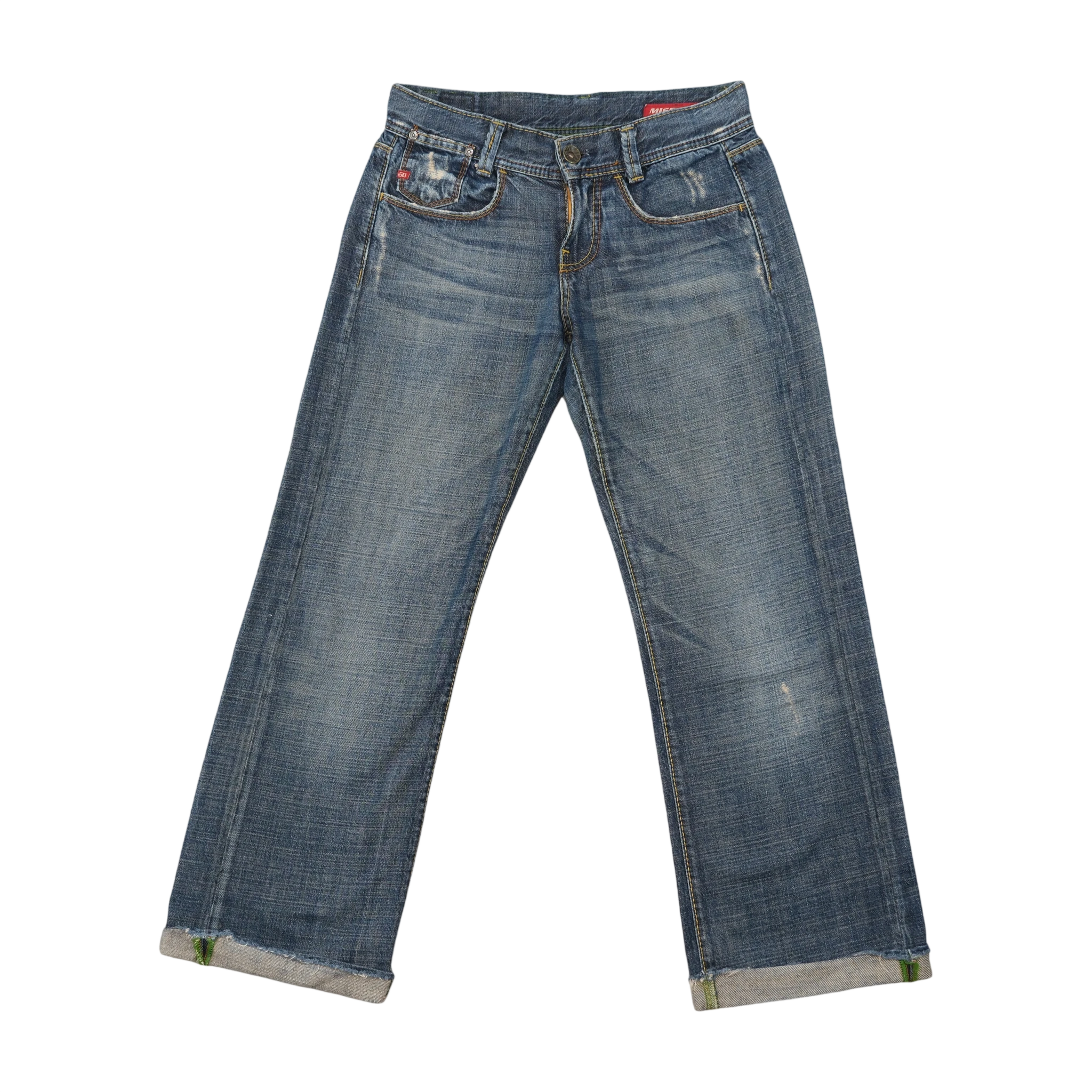 Mish Mish Distressed Wing Patch Blue Denim Jeans